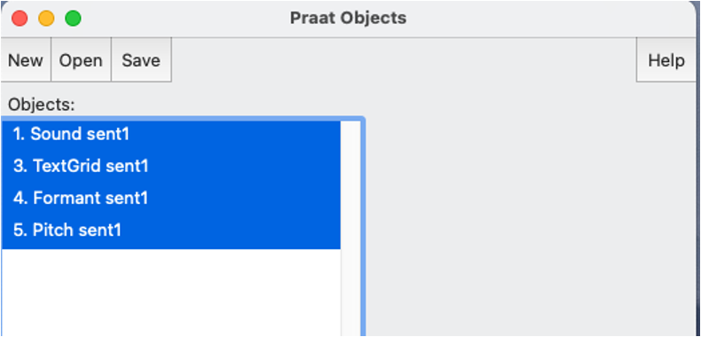 Selecting objects in Praat.
